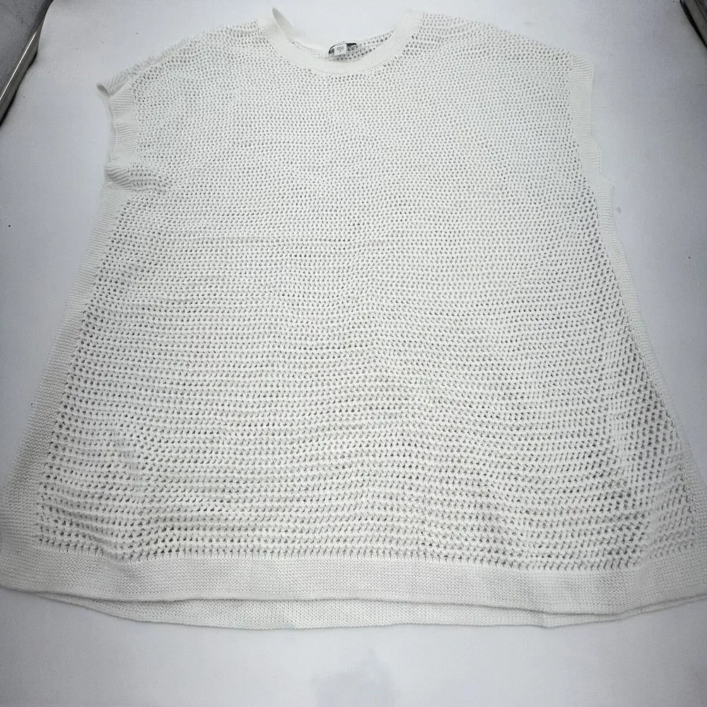 J Jill Womens Textured M Open Stitch Sweater Knit Poncho Tunic White